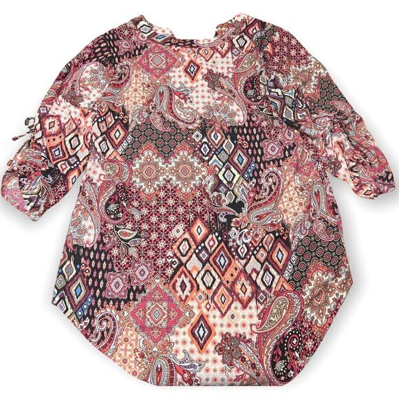 Sami & Jo Boho Paisley Top Small 3/4 cinched tie sleeve high low - Picture 5 of 8